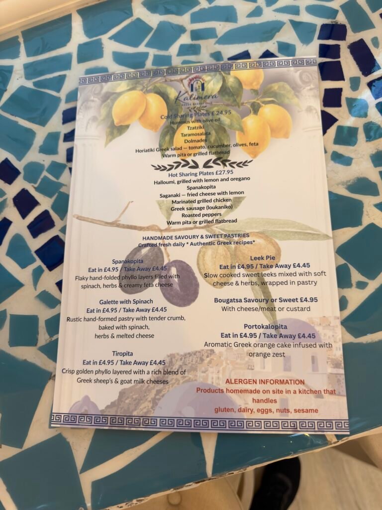 The Kalimera menu, with sharing plates and handmade Greek pastries